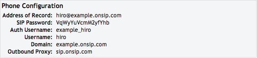 Sample SIP user credentials