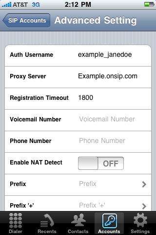 iSIP account setup
