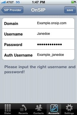 iSIP account setup