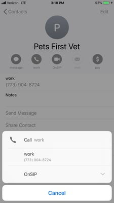 Call iPhone contacts with the OnSIP mobile app.