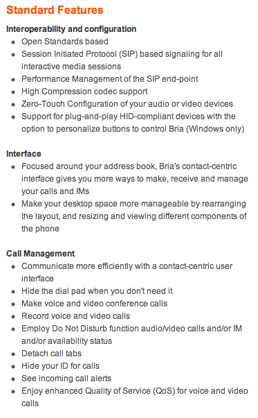 Bria for Mac Features