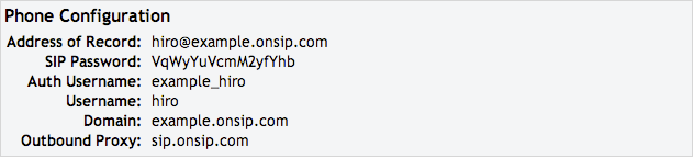 Sample SIP User Credentials